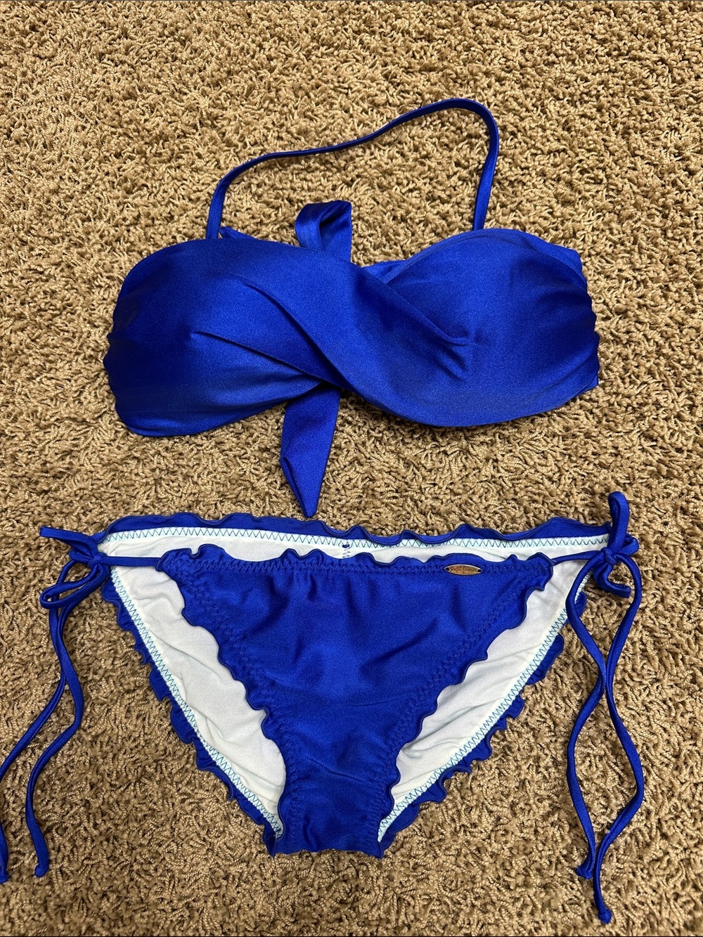 Luli Fama Cobalt Blue Twist Bandeau Bikini Top